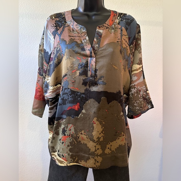 Devernois Abstract Print Silk Blouse - Picture 5 of 13